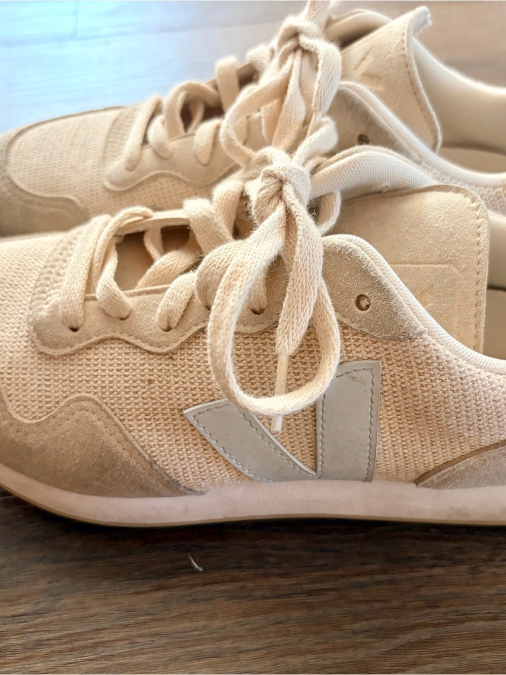 Veja Women’s Cream Suede Sneakers with Light Blue Heel Tab